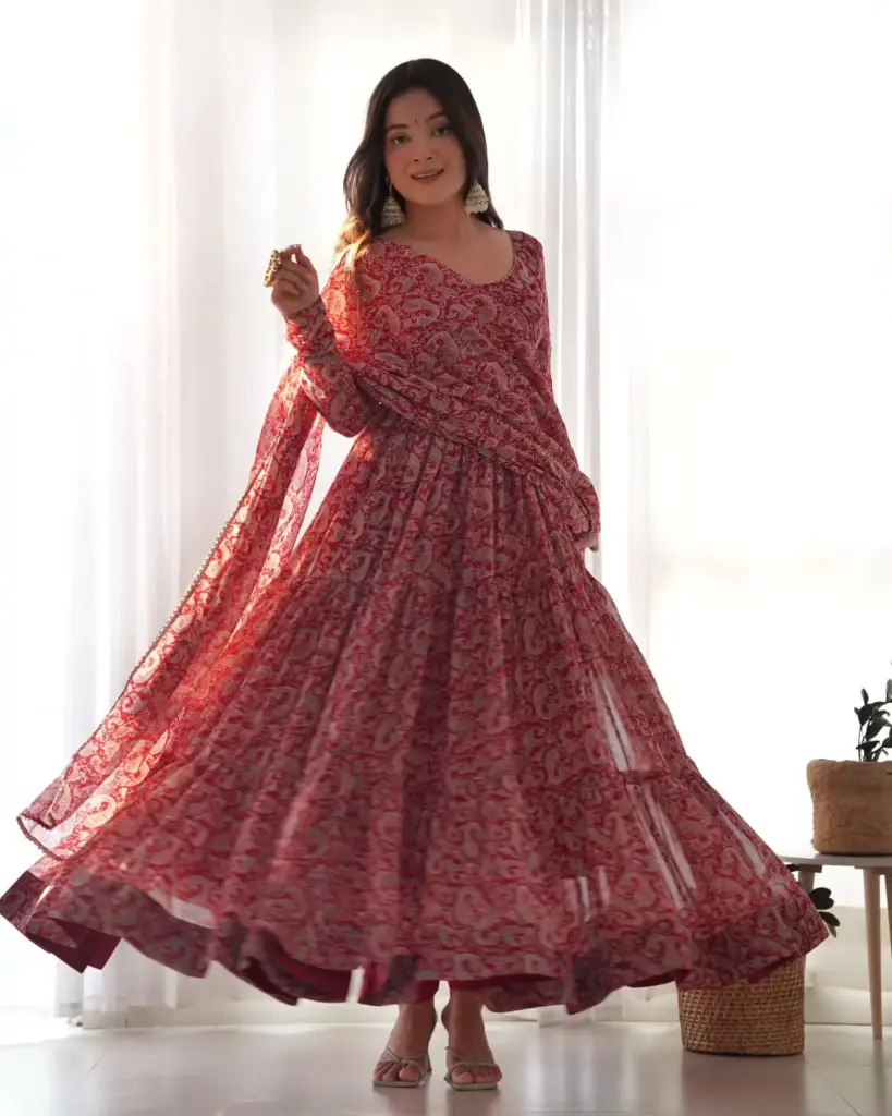 Gulnaaz Red Printed Anarkali
